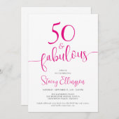 Fifty and Fabulous Script Pink 50th Birthday Party 招待状 (正面/裏面)
