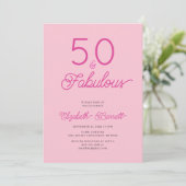 Fifty and Fabulous Script Pink 50th Birthday Party 招待状 (スタンド正面)