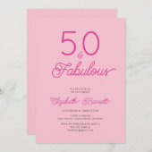 Fifty and Fabulous Script Pink 50th Birthday Party 招待状 (正面/裏面)