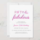 Fifty and Fabulous Script Pink 50th Birthday Party 招待状 (正面)