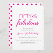 Fifty and Fabulous Script Pink 50th Birthday Party 招待状 (正面/裏面)