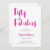 Fifty and Fabulous Script Pink 50th Birthday Party 招待状 (正面/裏面)
