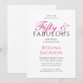 Fifty and Fabulous Script Pink 50th Birthday Party 招待状 (正面/裏面)