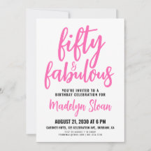 Fifty and Fabulous Script Pink 50th Birthday Party