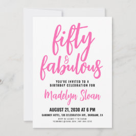 Fifty and Fabulous Script Pink 50th Birthday Party 招待状
