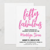 Fifty and Fabulous Script Pink 50th Birthday Party 招待状 (正面/裏面)