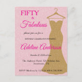 Fifty and Fabulous Script Pink Gold 50th Birthday ポストカード (正面)
