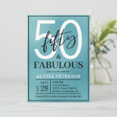Fifty and Fabulous Teal Script 50th Birthday 招待状 (スタンド正面)