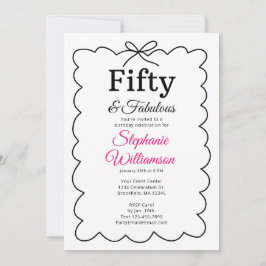 Fifty and Fabulous Whimsical Black and Pink Script 招待状