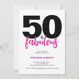 Fifty and Fabulous White Pink 50th Birthday Party 招待状