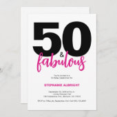 Fifty and Fabulous White Pink 50th Birthday Party 招待状 (正面/裏面)