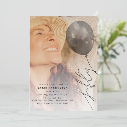 Fifty Balloon String | Photo 50th Birthday Party 招待状 (スタンド正面)