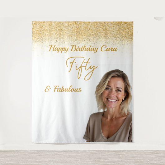 Fifty Birthday custom photo タペストリー (正面)
