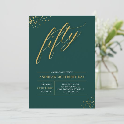 Fifty Birthday Gold & Black 50th Birthday 招待状 (スタンド正面)
