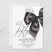 Fifty Black Bow 50th Birthday Invitation 招待状 (正面)
