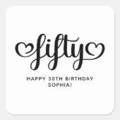 Fifty Cute Hearts Script 50th Birthday スクエアシール (正面)