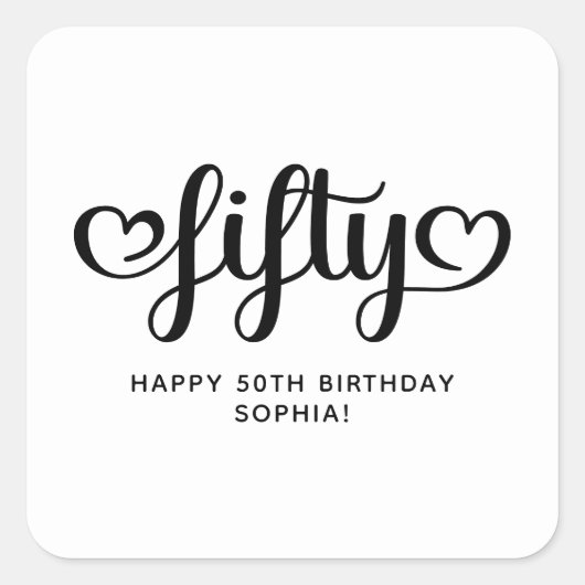 Fifty Cute Hearts Script 50th Birthday スクエアシール (正面)