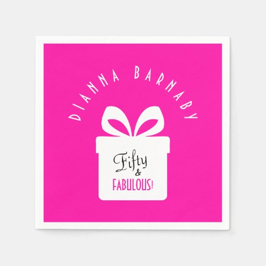 Fifty & FABULOUS! 女の子のピンクの誕生日パーティー スタンダードカクテルナプキン (正面)