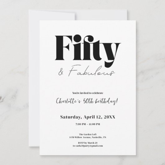 Fifty & Fabulous 50th Birthday Invitation 招待状 (正面)