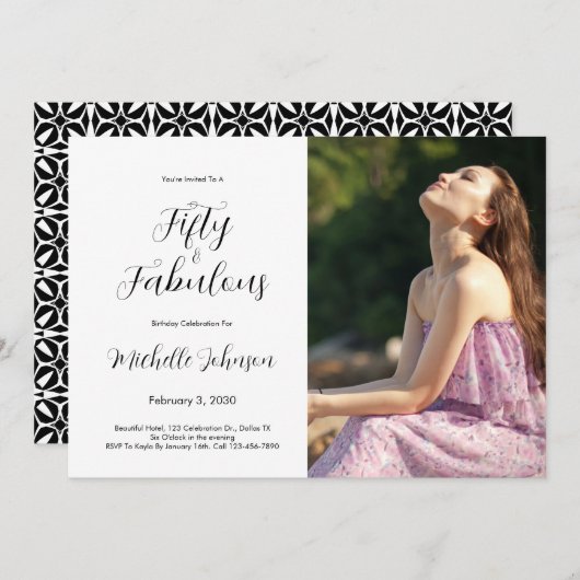 Fifty & Fabulous 50th Birthday Party 招待状 (正面/裏面)