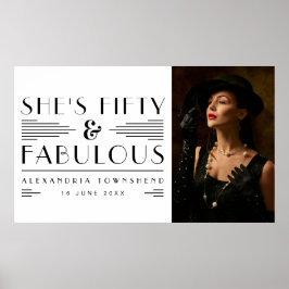 Fifty & Fabulous Art Deco Photo 50th Birthday ポスター