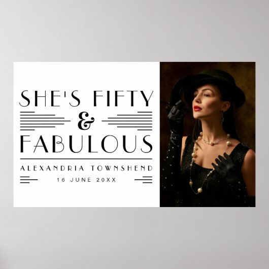 Fifty & Fabulous Art Deco Photo 50th Birthday ポスター (正面)