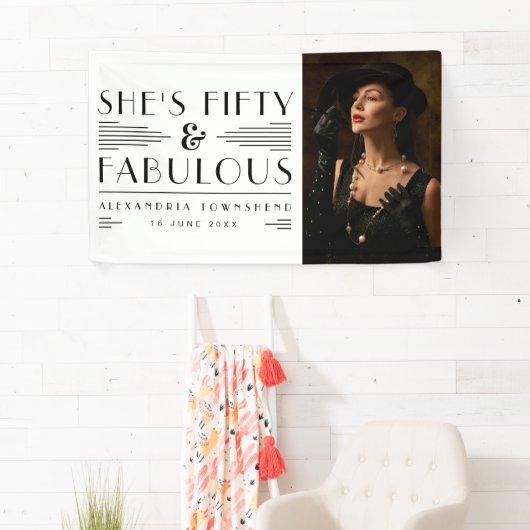 Fifty & Fabulous Art Deco Photo 50th Birthday 横断幕 (インサイチュ)