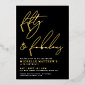 Fifty Fabulous Black 50th Birthday Gold 箔招待状 (正面)