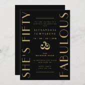 Fifty & Fabulous Black Art Deco 50th Birthday 招待状 (正面/裏面)