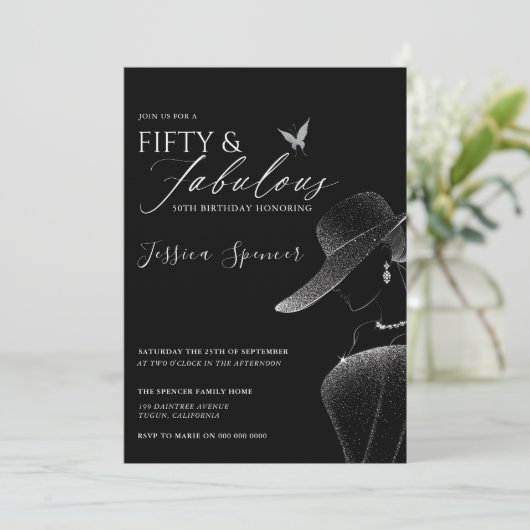 Fifty & Fabulous Black Glam 50th Birthday 招待状 (スタンド正面)