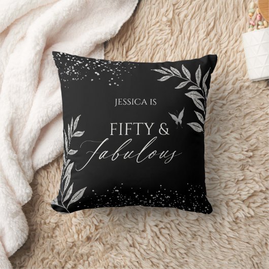 Fifty & Fabulous Black Glam 50th bithday クッション (ブランケット)