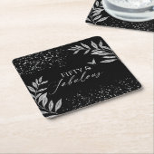 Fifty & Fabulous Black Glam 50th bithday スクエアペーパーコースター (アングル)