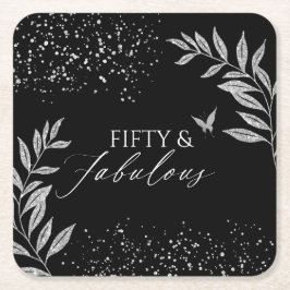 Fifty & Fabulous Black Glam 50th bithday スクエアペーパーコースター