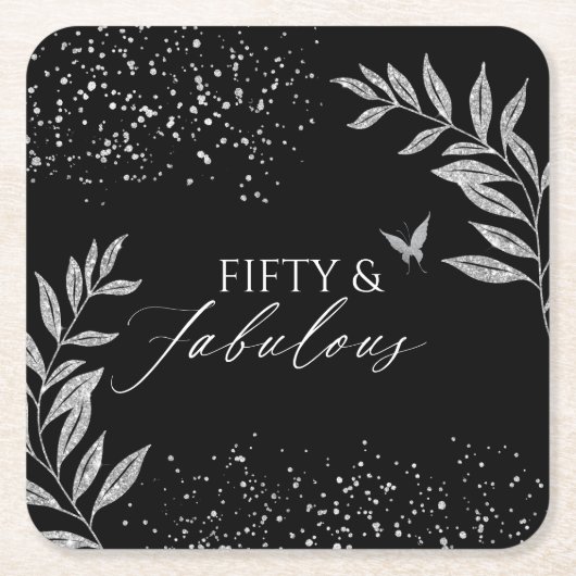Fifty & Fabulous Black Glam 50th bithday スクエアペーパーコースター (正面)