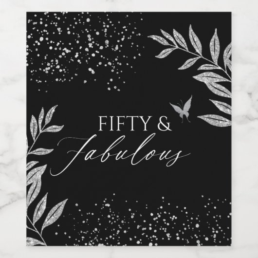 Fifty & Fabulous Black Glam 50th bithday ワインラベル (シングルラベル)