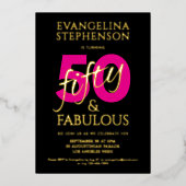 Fifty Fabulous Black Gold Pink Photo 50th Birthday 箔招待状 (正面)