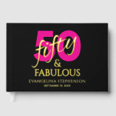 Fifty Fabulous Black Hot Pink Gold Birthday Photo ゲストブック (正面)