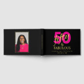 Fifty Fabulous Black Hot Pink Gold Birthday Photo ゲストブック (全面)
