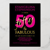 Fifty Fabulous Black Pink Gold 50th Birthday Photo 箔招待状 (正面)