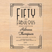 Fifty Fabulous Black White Art Deco 50th Birthday アクリル招待状 (正面)
