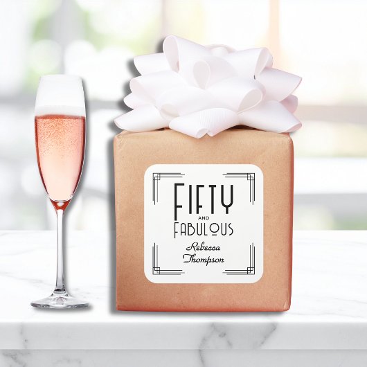 Fifty Fabulous Black White Art Deco 50th Birthday スクエアシール