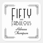 Fifty Fabulous Black White Art Deco 50th Birthday スクエアシール (正面)