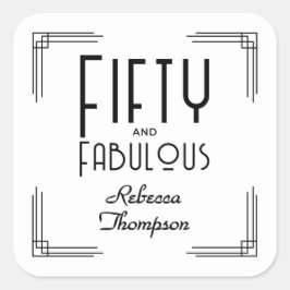 Fifty Fabulous Black White Art Deco 50th Birthday スクエアシール