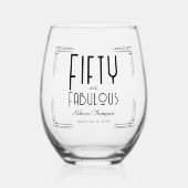 Fifty Fabulous Black White Art Deco 50th Birthday ステムなしワイングラス (正面)