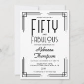 Fifty Fabulous Black White Art Deco 50th Birthday 招待状 (正面)