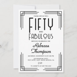 Fifty Fabulous Black White Art Deco 50th Birthday 招待状