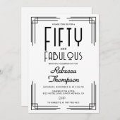 Fifty Fabulous Black White Art Deco 50th Birthday 招待状 (正面/裏面)