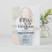 Fifty Fabulous Black White Photo 50th Birthday 招待状 (スタンド正面)