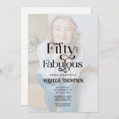 Fifty Fabulous Black White Photo 50th Birthday 招待状 (正面/裏面)