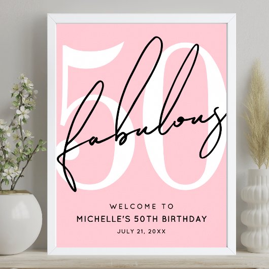 Fifty Fabulous Blush Pink 50th Birthday Welcome ポスター